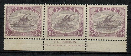 PAPUA - 1919 6d dull and pale purple mint T.S.HARRISON imprint strip of three.  SG 101.