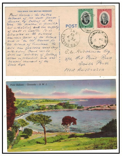GRENADA - 1953 postcard addressed to Australia used at GRAND ANSE POST OFFICE.