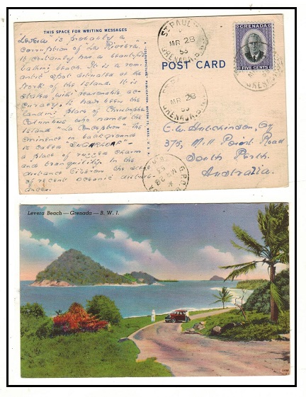 GRENADA - 1953 postcard addressed to Australia used at ST.PAUL.