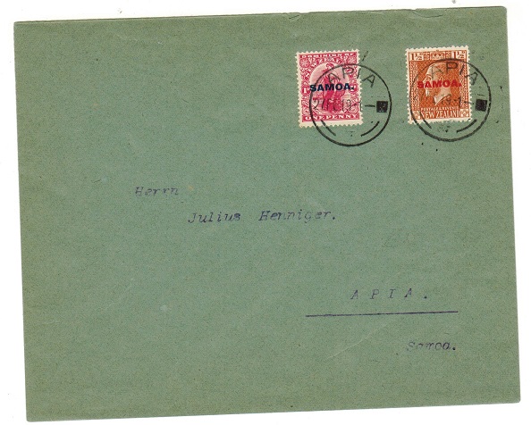 SAMOA - 1919 2 1/2d rate local (uncensored) cover used at APIA.