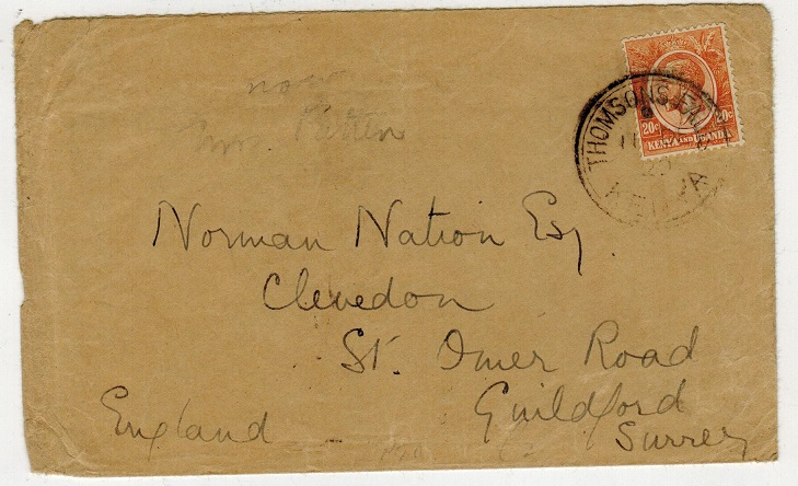 K.U.T. - 1920 20c rate cover to UK used at THOMSONS FALLS.