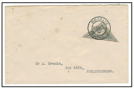 SWAZILAND - 1932 4d triangular adhesive of South Africa used on cover at MBABANE/SWAZILAND.