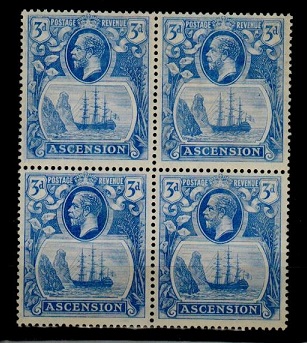 ASCENSION - 1924 3d blue U/M block of four.  SG 14.