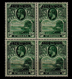 ASCENSION - 1922 1d green U/M block of four.  SG 2.