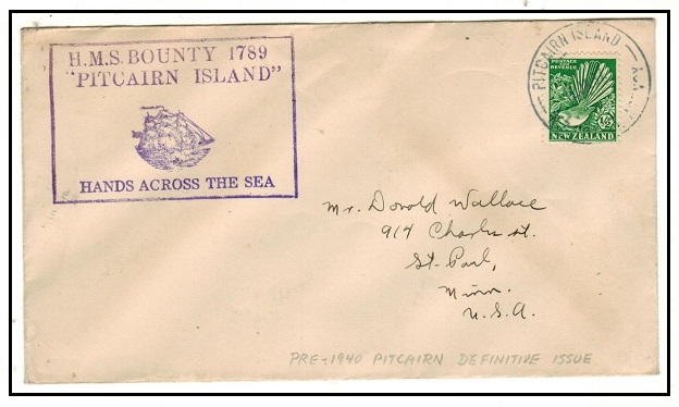 PITCAIRN ISLAND - 1937 1/2d rate cover to USA struck 