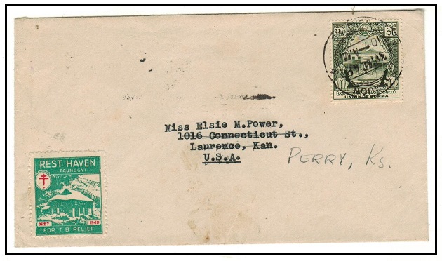 BURMA - 1948 3 1/2a rate cover to USA with scarce REST HAVEN 