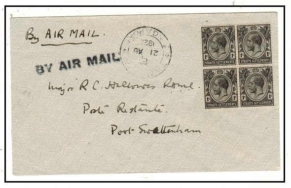 SINGAPORE - 1926 4c rate Tanglin to Port Swetenham first flight cover.