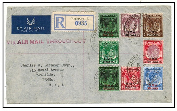 SINGAPORE - 1946 multi franked BMA use cover with 