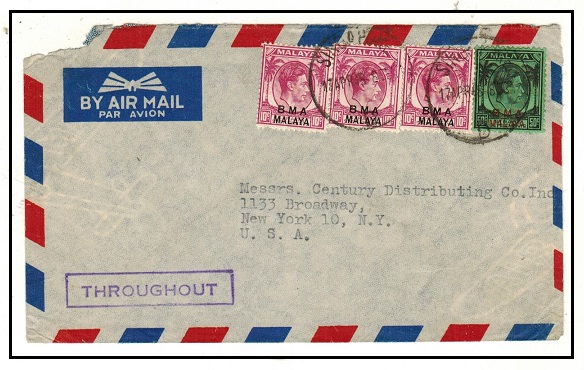 SINGAPORE - 1948 80c rate BMA cover use struck by violet boxed 