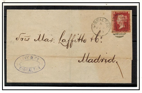 GIBRALTAR - 1880 GB 1d red on outer wrapper to Spain tied 