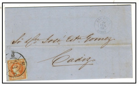 GIBRALTAR - 1860 (Spanish Stamp Period) 4c rate entire to Cadiz from San Roque by overland mail.
