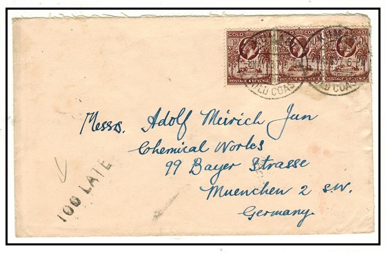GOLD COAST - 1937 3d rate cover to Germany struck 