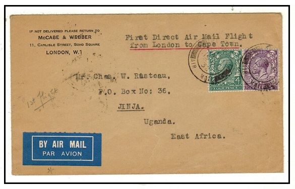 K.U.T. - 1932 inward first flight cover from UK.