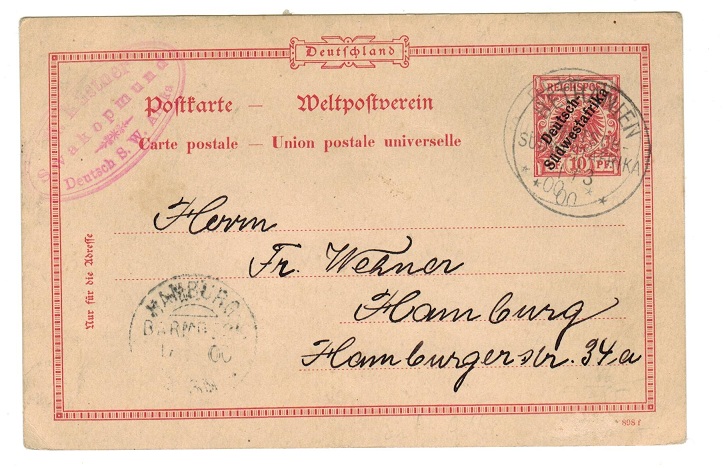 SOUTH WEST AFRICA - 1899 10pfg red PSC used from BETHANFEN.  H&G 10.