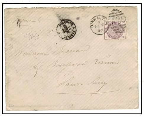 GIBRALTAR - 1885 GB 2 1/2d (SG Z80) used on cover to France tied 