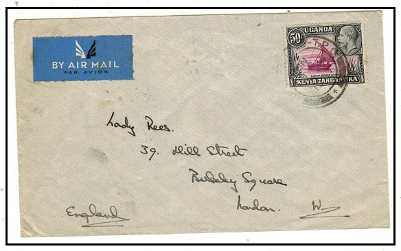 K.U.T. - 1937 50c rate cover to UK struck by part KILAMANJARO TPO cds. 