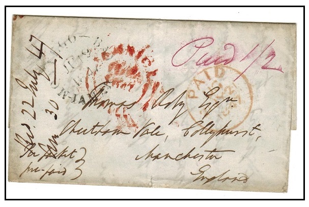 JAMAICA - 1847 use of stampless entire to UK  from MONTEGO BAY/JAMAICA.