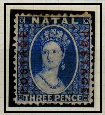 NATAL - 1870  3d bright blue in fine mint. SG 61.
