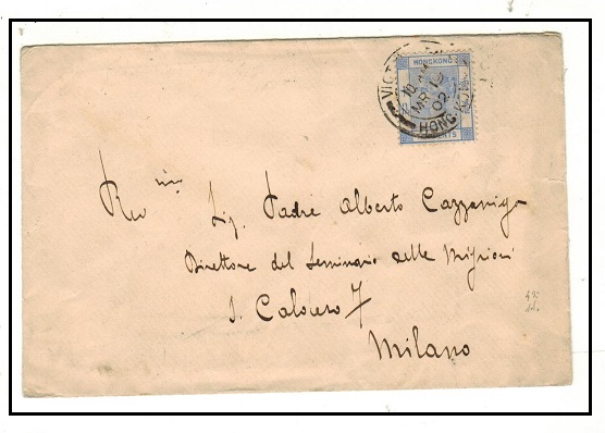 HONG KONG - 1902 10c rate cover to Italy used at VICTORIA.
