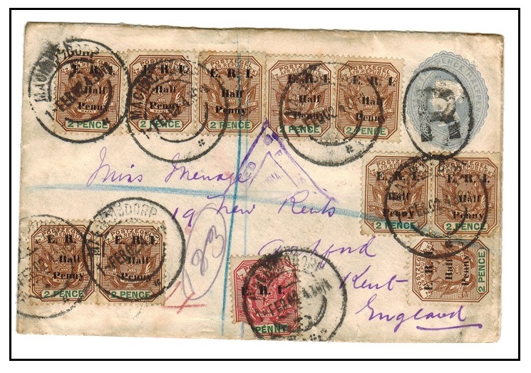 TRANSVAAL - 1902 2 1/2d grey PSE of GB registered, censored and uprated at MACHADODORP.