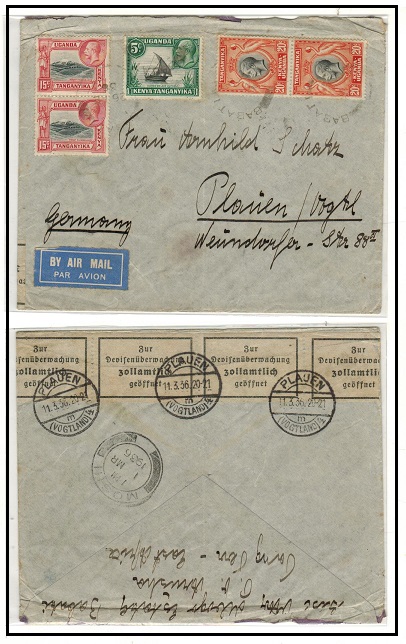 K.U.T. - 1936 75c rate cover to Switzerland used at BABATI.