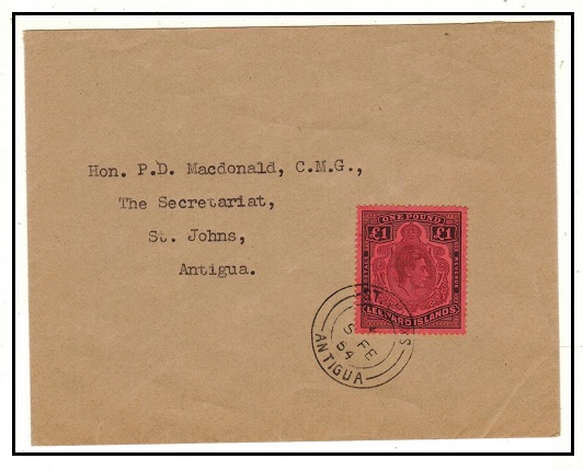 ANTIGUA - 1954 local cover bearing Leeward Island 1 (SG 114a) tied ST.JOHNS/ANTIGUA.