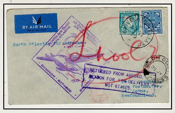 IRELAND - 1939 first flight cover to Newfoundland.