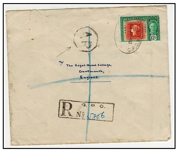 MAURITIUS - 1948 12c rate registered cover to UK with 