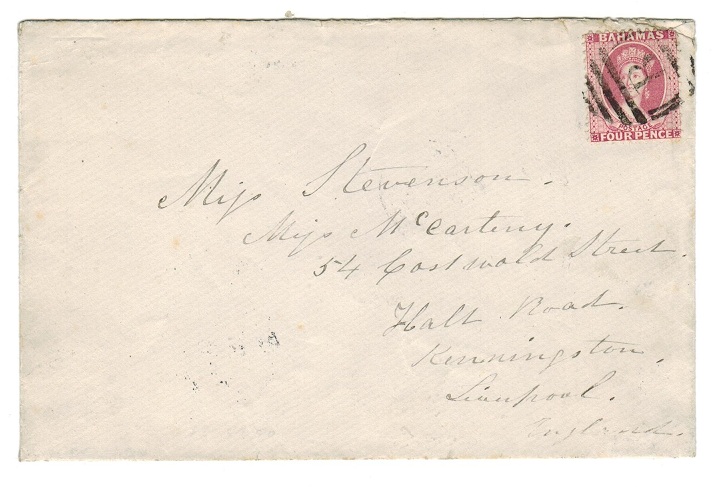 BAHAMAS - 1884 cover to UK with 4d rose 