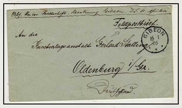 SOUTH WEST AFRICA - 1905 stampless cover to Germany used at GIBEON.