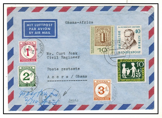 GOLD COAST - 1960 inward underpaid cover from Austria with 1d,2d and 3d 