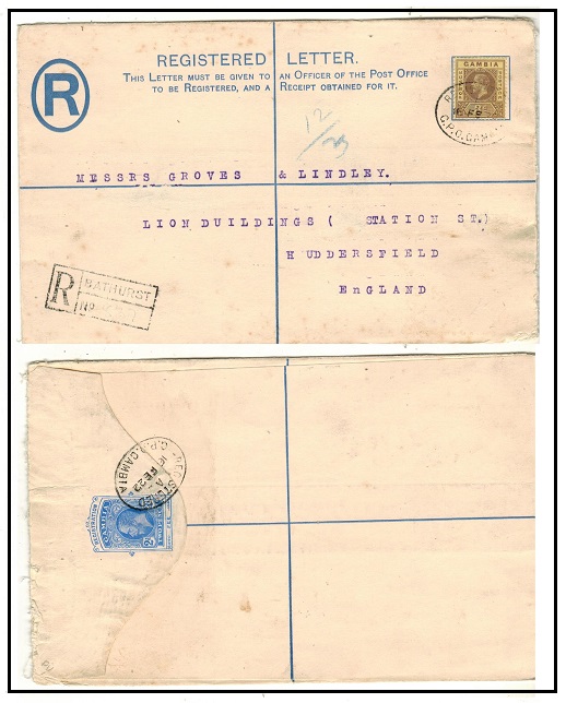 GAMBIA - 1912 2d ultramarine RPSE to UK.  H&G 2b.