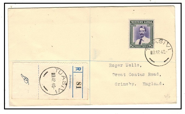 SAMOA - 1940 7d rate registered cover to UK used at TUASIVI.