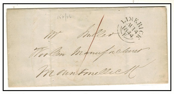 IRELAND - 1844 stampless local outer wrapper cancelled LIMERICK/E double arc cancel.
