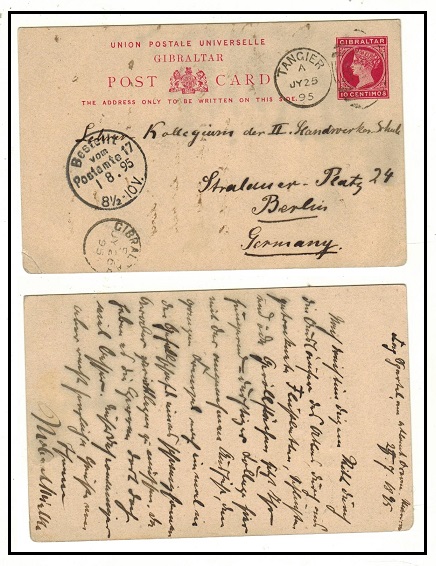 MOROCCO AGENCIES - 1895 use of Gibraltar 10c PSC to Germany used at TANGIER.