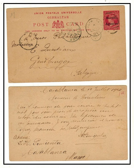 MOROCCO AGENCIES - 1898 10c carmine PSE to Belgium used at CASABLANCA.  H&G 10a.