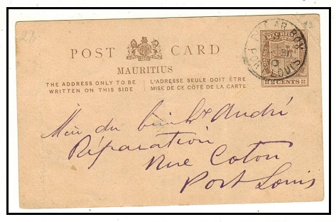 MAURITIUS - 1909 2c brown PSC used locally at PILLAR BOX/PORT LOUIS. H&G 22.