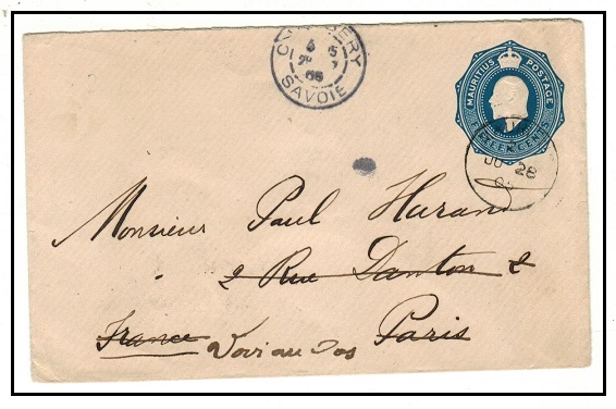 MAURITIUS - 1904 15c blue PSE to France used at MAURITIUS.  H&G 24.