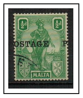 MALTA - 1926 1/2d green used with MISPLACED OVERPRINT.  SG 144.