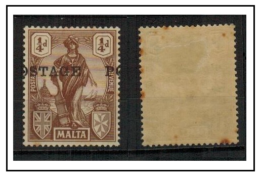 MALTA - 1926 1/4d brown mint (tone spots) with MISPLACED OVERPRINT.  SG 143.