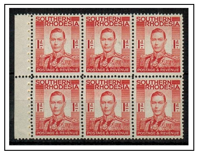 SOUTHERN RHODESIA - 1937 1d scarlet U/M BOOKLET PANE of six.  SG 41.