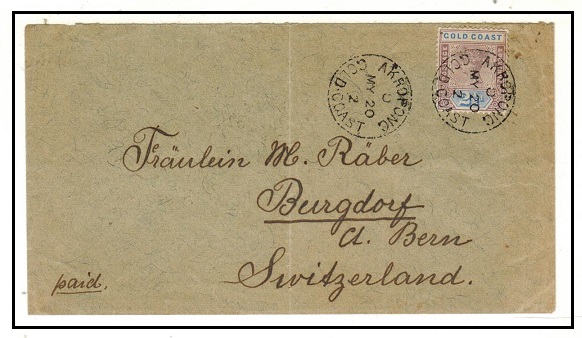 GOLD COAST - 1902 2 1/2d rate cover to Switzerland used at AKROPONG.