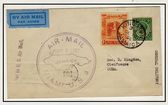 JAMAICA - 1930 first flight cover to Cuba.