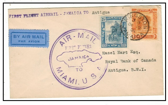 JAMAICA - 1930 first flight cover to Antigua.