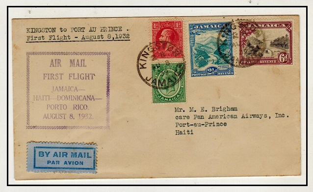 JAMAICA - 1932 first flight cover to Haiti.