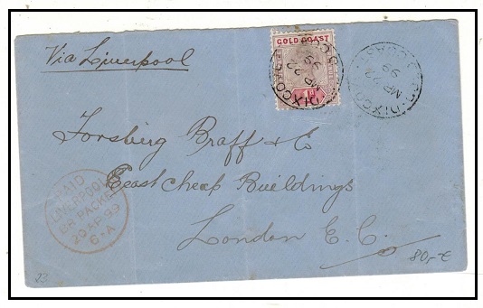 GOLD COAST - 1899 1d rate cover to UK used at DIXCOVE.