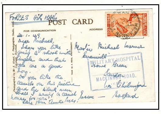 K.U.T. - 1949 use of postcard to UK with 20c 
