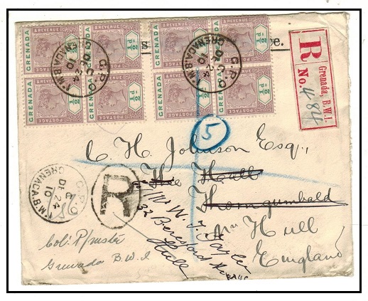 GRENADA - 1901 4d rate registered cover addressed to UK.