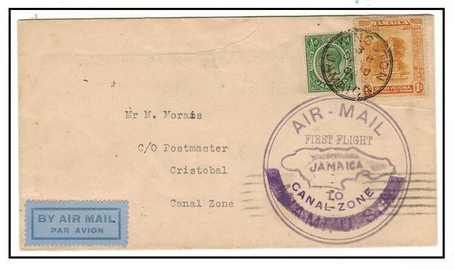 JAMAICA - 1930 first flight cover to Cristobal in Canal Zone.