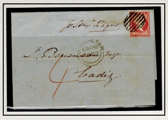 GIBRALTAR - 1857 4c Spanish adhesive used on cover to Cadiz from SAN ROQUE (Gibraltar).